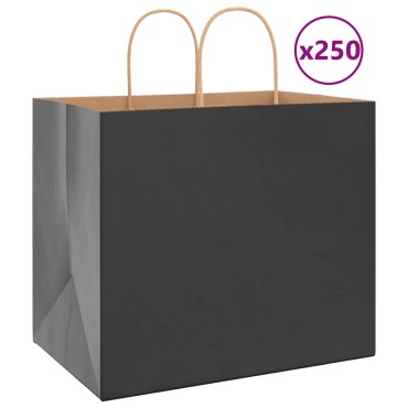 vidaXL Χάρτινες σακούλες 250 τεμάχια με χερούλια Μαύρο 32x22x28 εκ.