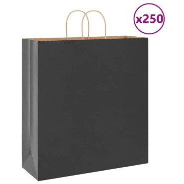 vidaXL Χάρτινες σακούλες 250 τεμάχια με χερούλια Μαύρο 45x17x48 εκ.