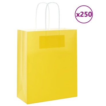vidaXL Χάρτινες σακούλες 250 τεμάχια με χερούλια Κίτρινο 18x8x22 εκ.