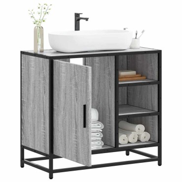 vidaXL Ντουλάπι νιπτήρα μπάνιου γκρι Sonoma 65x33x60cm