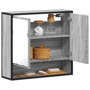 vidaXL Ντουλάπι καθρέφτη μπάνιου Γκρι Sonoma 65x20x60cm 1 τεμ.