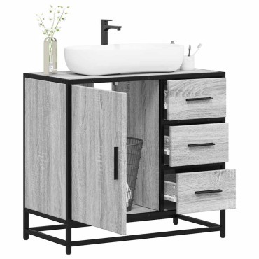 vidaXL Ντουλάπι νιπτήρα μπάνιου γκρι Sonoma 65x33x60cm