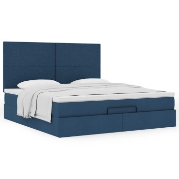 vidaXL Οθωμανικό κρεβάτι με στρώμα μπλε 180x200cm ύφασμα