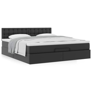 vidaXL Οθωμανικό κρεβάτι με στρώμα Μαύρο 180x200cm Faux Leather