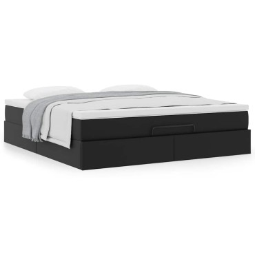 vidaXL Οθωμανικό κρεβάτι με στρώμα Μαύρο 180x200cm Faux Leather