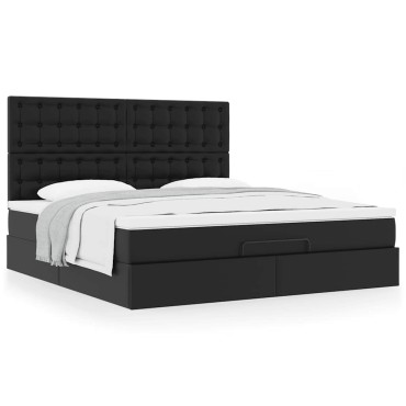 vidaXL Οθωμανικό κρεβάτι με στρώμα Μαύρο 180x200cm Faux Leather