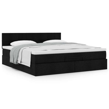 vidaXL Οθωμανικό κρεβάτι με στρώμα Μαύρο 180x200cm Ύφασμα