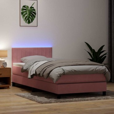 vidaXL Box Spring κρεβάτι με στρώμα ροζ 80x210cm Βελούδινο - Μονό
