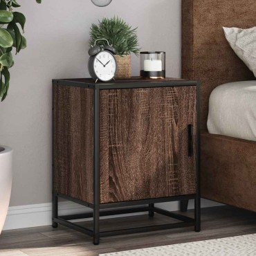 vidaXL Κομοδίνο καφέ δρυς 40x31x50cm Κατασκευασμένο ξύλο και μέταλλο 1 τεμ.