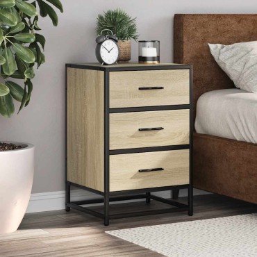vidaXL Κομοδίνο Sonoma Oak Κατασκευασμένο ξύλο και μέταλλο 40x34,5x60 cm 1 τεμ.