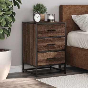 vidaXL Κομοδίνο καφέ δρυς 40x34,5x60cm Κατασκευασμένο ξύλο και μέταλλο 1 τεμ.