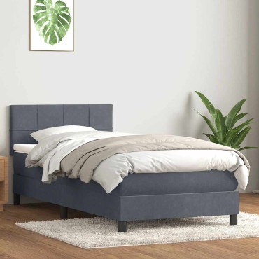 vidaXL Box Spring Κρεβάτι με στρώμα Σκούρο γκρι 80x210cm Βελούδινο 1 τεμ. - Μονό