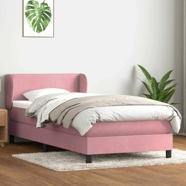 vidaXL Box Spring κρεβάτι με στρώμα ροζ 80x210cm Βελούδινο - Μονό