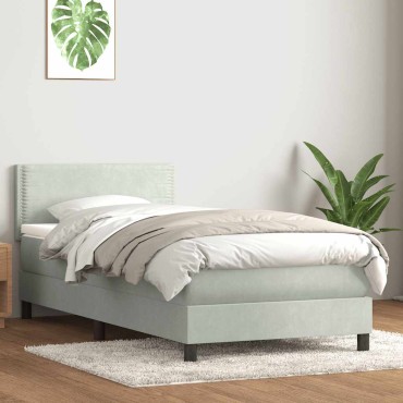 vidaXL Κρεβάτι Boxspring με Στρώμα Ανοιχτό Γκρι 80x210cm Βελούδινο 1 τεμ. - Μονό