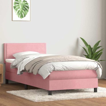 vidaXL Box Spring κρεβάτι με στρώμα ροζ 80x210cm Βελούδινο - Μονό