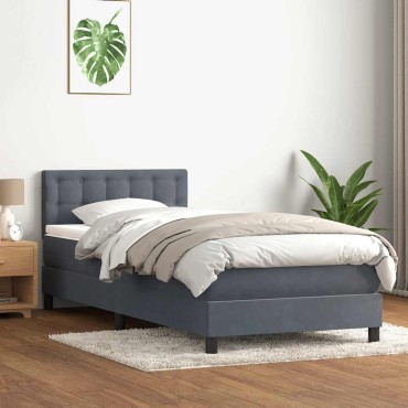 vidaXL Box Spring Κρεβάτι με στρώμα Σκούρο γκρι 80x210cm Βελούδινο 1 τεμ. - Μονό