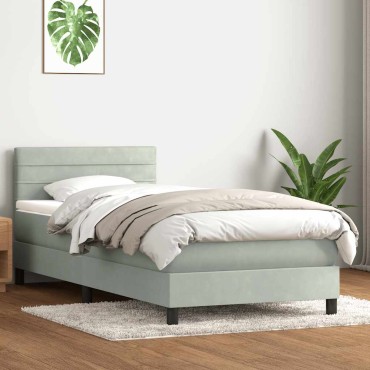 vidaXL Κρεβάτι Boxspring με Στρώμα Ανοιχτό Γκρι 80x210cm Βελούδινο 1 τεμ. - Μονό
