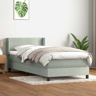 vidaXL Κρεβάτι Boxspring με Στρώμα Ανοιχτό Γκρι 80x210cm Βελούδινο 1 τεμ. - Μονό