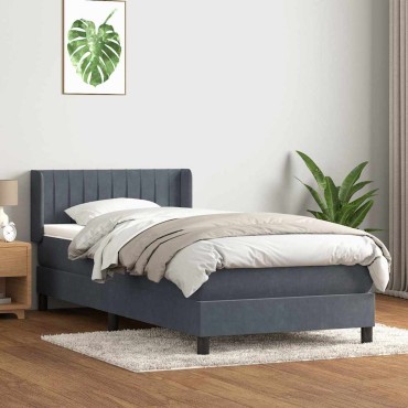 vidaXL Box Spring Κρεβάτι με στρώμα Σκούρο γκρι 80x210cm Βελούδινο 1 τεμ. - Μονό