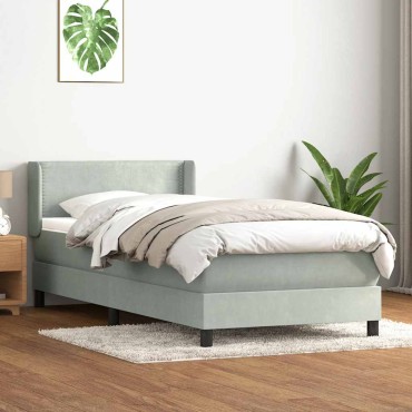 vidaXL Κρεβάτι Boxspring με Στρώμα Ανοιχτό Γκρι 80x210cm Βελούδινο 1 τεμ. - Μονό