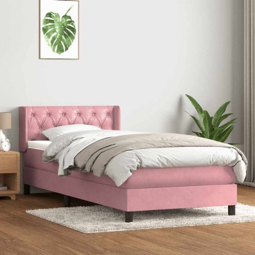 vidaXL Box Spring κρεβάτι με στρώμα ροζ 80x210cm Βελούδινο - Μονό