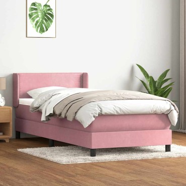 vidaXL Box Spring κρεβάτι με στρώμα ροζ 100x220cm Βελούδινο - Μονό
