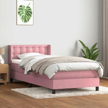 vidaXL Box Spring κρεβάτι με στρώμα ροζ 80x210cm Βελούδινο - Μονό