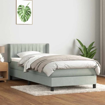 vidaXL Κρεβάτι Boxspring με Στρώμα Ανοιχτό Γκρι 80x210cm Βελούδινο 1 τεμ. - Μονό