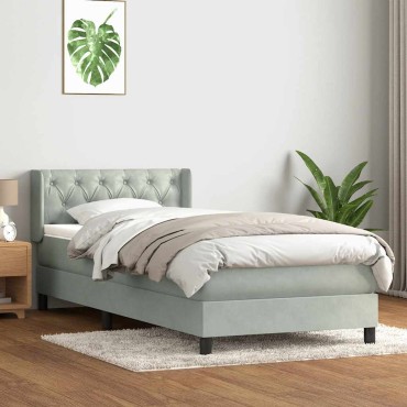 vidaXL Κρεβάτι Boxspring με Στρώμα Ανοιχτό Γκρι 80x210cm Βελούδινο 1 τεμ. - Μονό