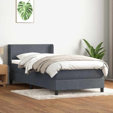 vidaXL Box Spring Κρεβάτι με στρώμα Σκούρο γκρι 80x210cm Βελούδινο 1 τεμ. - Μονό