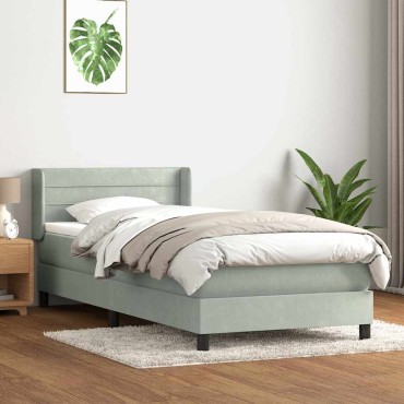 vidaXL Κρεβάτι Boxspring με Στρώμα Ανοιχτό Γκρι 80x210cm Βελούδινο 1 τεμ. - Μονό