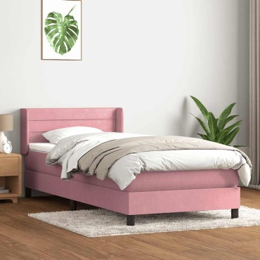 vidaXL Box Spring κρεβάτι με στρώμα ροζ 80x210cm Βελούδινο - Μονό