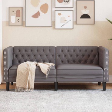 vidaXL Καναπές Chesterfield 2θέσιος Γκρι από Συνθετικό Δέρμα 174x74,5x70,5cm