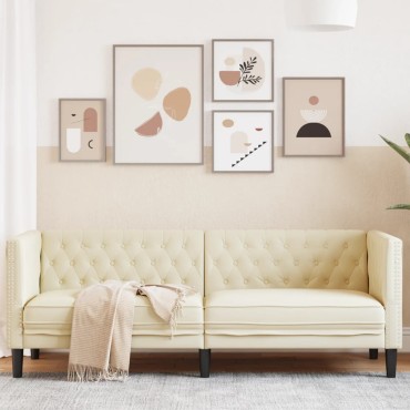 vidaXL Καναπές Chesterfield Καρέκλα Κρεμ από Συνθετικό Δέρμα 194x74,5x70,5cm