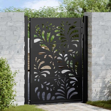 vidaXL Πύλη κήπου Μαύρη 105x130 cm Ατσάλινο σχέδιο κύματος