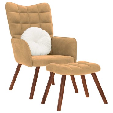 vidaXL Πολυθρόνα Relax Καφέ Βελούδινη με Σκαμπό 61,5x69x95,5cm 1 τεμ.