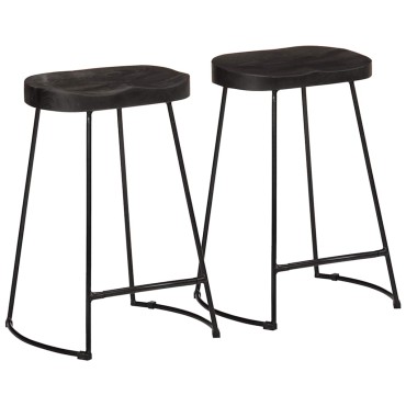 vidaXL Σκαμπό Μπαρ 2 τεμ. Μαύρα 45x40x62cm από Μασίφ Ξύλο Μάνγκο