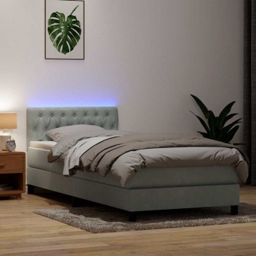 vidaXL Κρεβάτι Boxspring με Στρώμα Ανοιχτό Γκρι 80x210cm Βελούδινο 1 τεμ. - Μονό