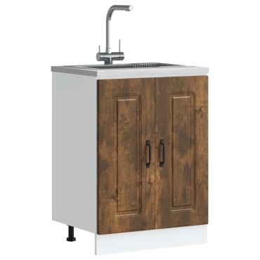 vidaXL Ντουλάπι βάσης νεροχύτη Kalmar Καπνιστή δρυς 60x46x81,5cm 1 τεμ.