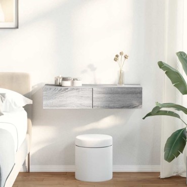 vidaXL Ράφι τοίχου με συρτάρια Γκρι Sonoma Κατασκευασμένο ξύλο 80x33x17 cm 1 τεμ.