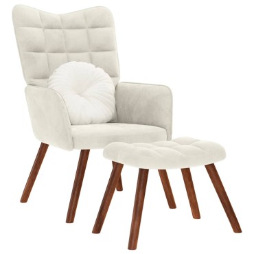 vidaXL Καρέκλα χαλάρωσης με σκαμπό Cream Velvet 61,5x69x95,5cm 1 τεμ.