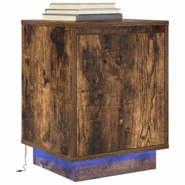vidaXL Κομοδίνο με φώτα LED Καπνιστή βελανιδιά 38x34x50cm 1 τεμ.