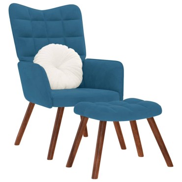 vidaXL Πολυθρόνα Relax Μπλε Βελούδινη με Σκαμπό 61,5x69x95,5cm 1 τεμ.
