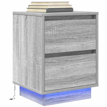 vidaXL Κομοδίνο με φώτα LED Γκρι Sonoma 38x34x50cm 1 τεμ.