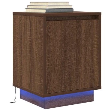vidaXL Κομοδίνο με φώτα LED καφέ δρυς 38x34x50cm 1 τεμ.