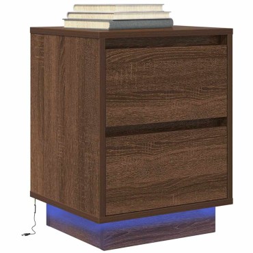 vidaXL Κομοδίνο με φώτα LED καφέ δρυς 38x34x50cm 1 τεμ.