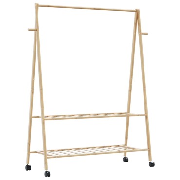 vidaXL Ράφι ρούχων με ράφια και ρόδες 132x45,5x155,5 εκ.Μπαμπού