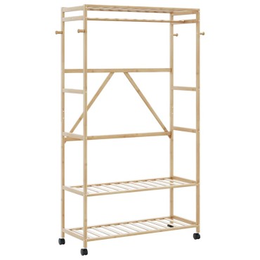 vidaXL Ράφι ρούχων με ράφια και ρόδες 110x40x180 εκ. Μπαμπού