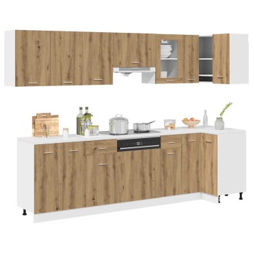 vidaXL 11 τεμαχίων σετ ντουλαπιών κουζίνας Artisan Oak Engineered Wood