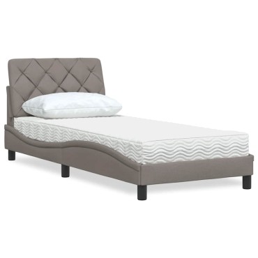 vidaXL Κρεβάτι με Στρώμα Taupe 90x190 εκ.Υφασμάτινο